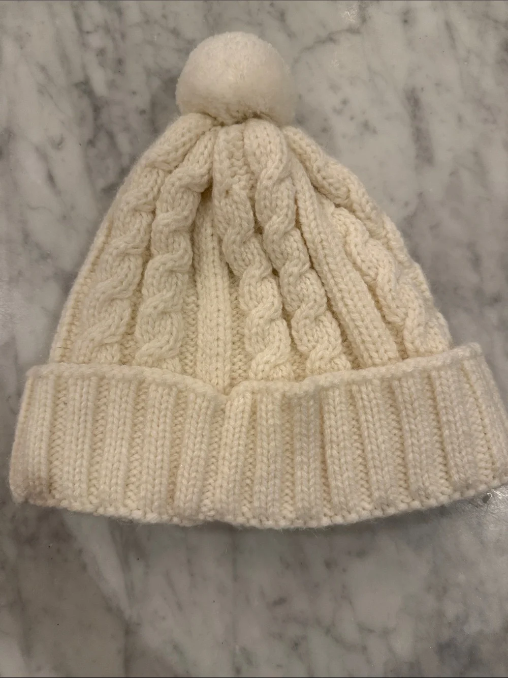Cream Cable-Knit Pom Beanie